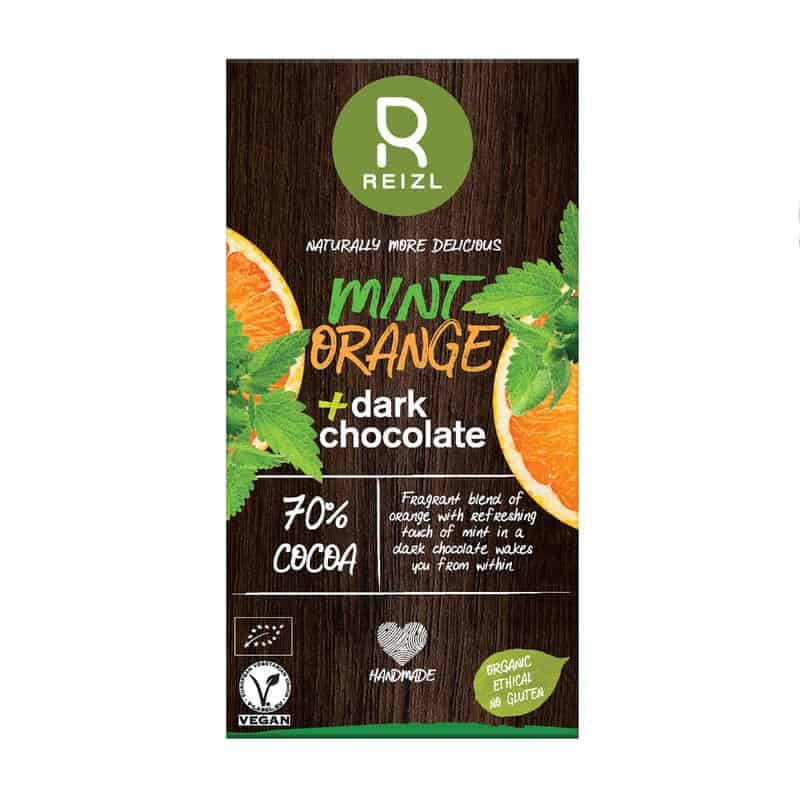 Ciocolata neagra 70% cacao cu Menta si Portocala