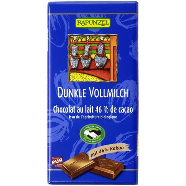 Ciocolata neagra cu 46% cacao si lapte integral bio