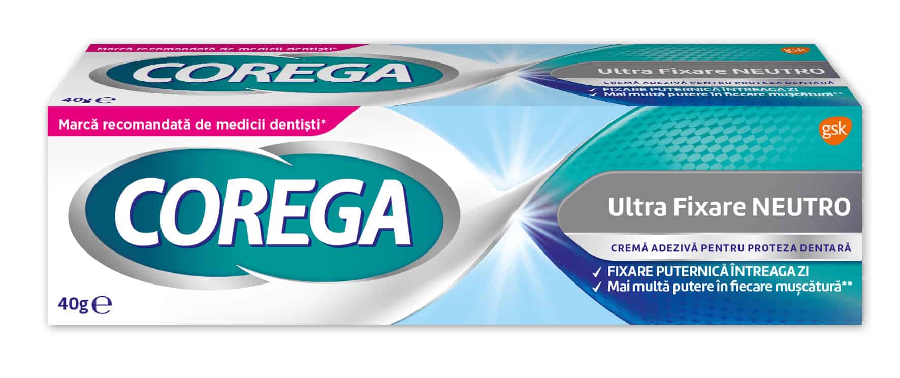 Crema adeziva pentru proteza Neutro, 40g, Corega 1 Crema adeziva pentru proteza Neutro