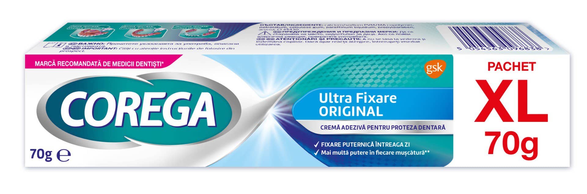 Crema adeziva pentru proteza dentara Ultra Fixare Original, 70g, Corega 1 Crema adeziva pentru proteza dentara Ultra Fixare Original