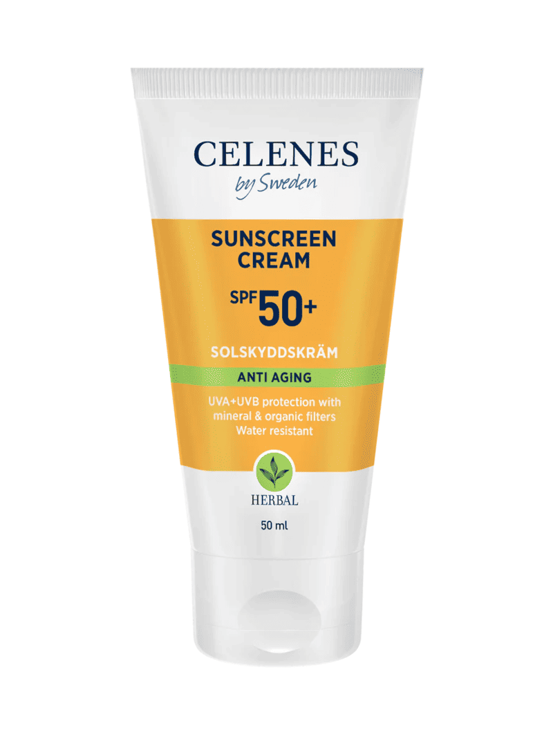 Crema anti-aging pentru protectie solara Herbal cu SPF50+, 50ml, Celenes 1 Crema anti-aging pentru protectie solara Herbal cu SPF50+