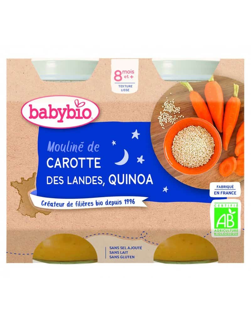 Crema de morcovi si quinoa Bio, 2 x 200g, BabyBio 1 Crema de morcovi si quinoa Bio