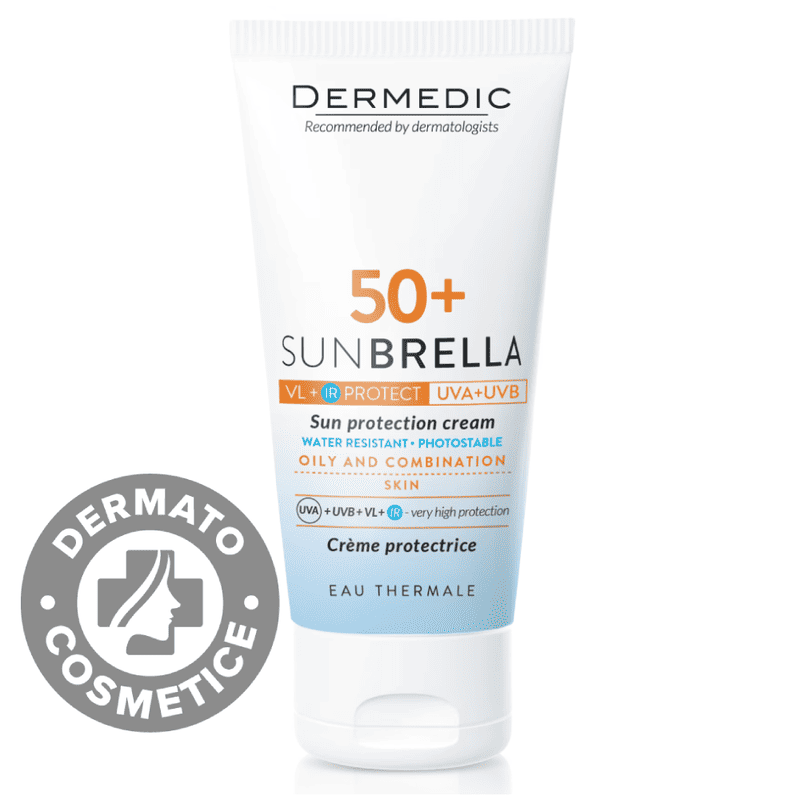 Crema de protectie solara pentru ten mixt si gras Sunbrella, 50ml, Dermedic 1 Crema de protectie solara pentru ten mixt si gras Sunbrella