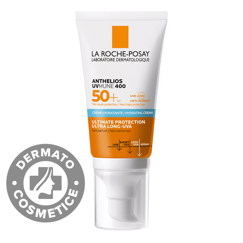 Crema hidratanta cu protectie solara SPF 50+ pentru ten sensibil sau intolerant la soare fara parfum Anthelios UV-Mune 400
