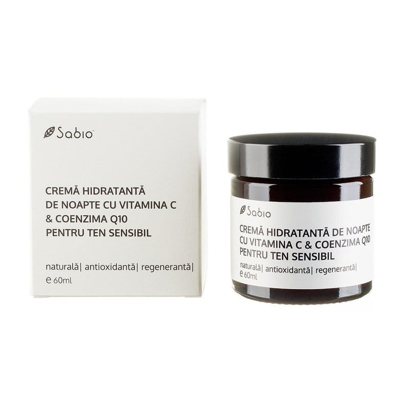 Crema hidratanta de noapte pentru ten sensibil cu vitamina C si coenzima Q10, 60ml, Sabio 1 Crema hidratanta de noapte pentru ten sensibil cu vitamina C si coenzima Q10