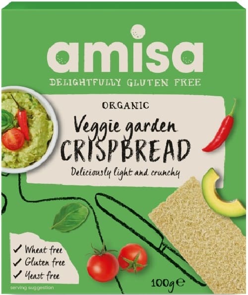 Crispbread crocante cu legume fara gluten Bio, 100g, Amisa 1 Crispbread crocante cu legume fara gluten Bio