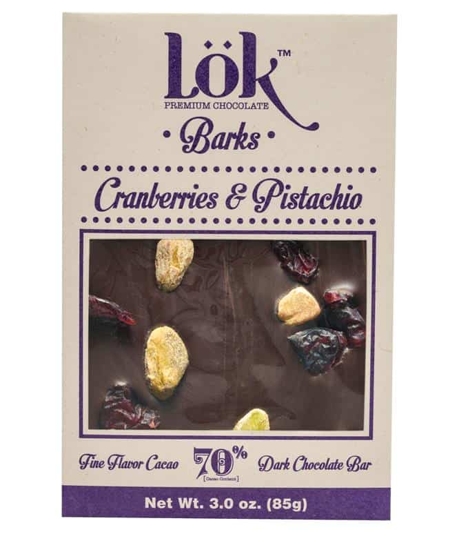 Dark Chocolate 70% cacao cu merisoare si fistic, 85g, LOK 1 Dark Chocolate 70% cacao cu merisoare si fistic