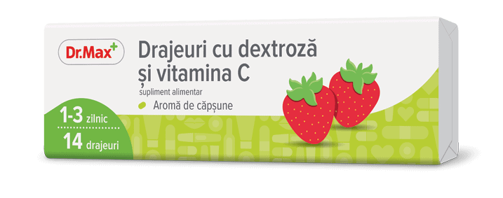 Dr. Max Drajeuri cu dextroza si vitamina C cu aroma de capsune