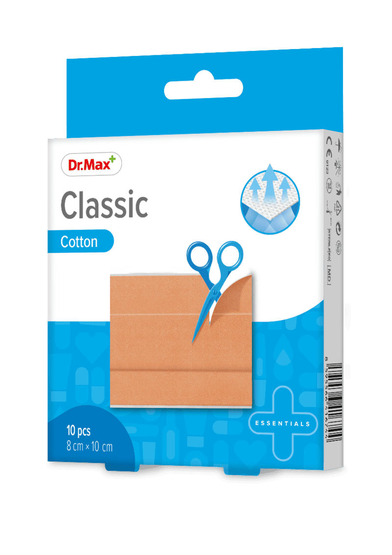 Dr.Max Plasturi clasici sterili 8 x 10cm, 10 bucati 1 Dr.Max Plasturi clasici sterili 8 x 10cm