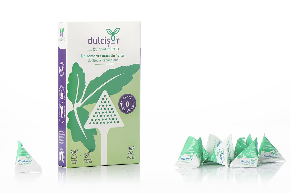 Dulcisor piramide indulcitor natural din stevie, 30 buc, Sweeteria 1 Dulcisor piramide indulcitor natural din stevie