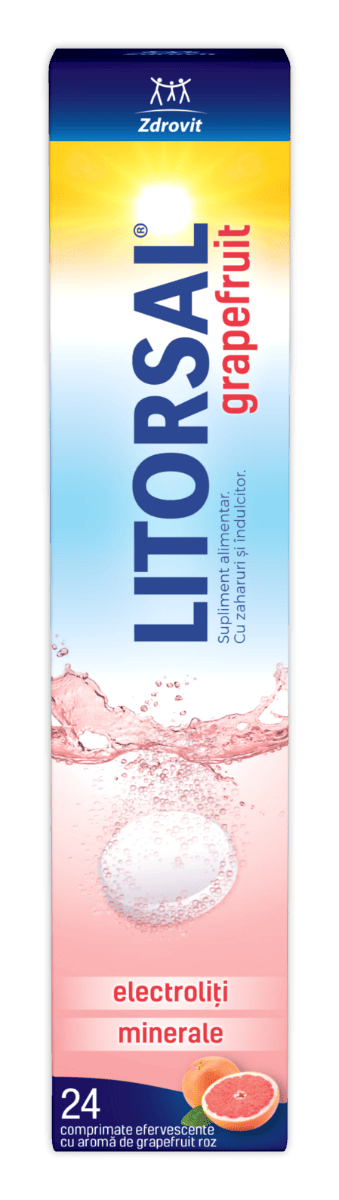 Electroliti cu aroma de grapefruit Litorsal, 24 comprimate efervescente, Zdrovit 1 Electroliti cu aroma de grapefruit Litorsal