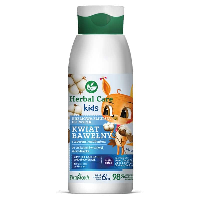 Emulsie cremoasa pentru baie si dus cu floare de bumbac si aloe Herbal Care Kids