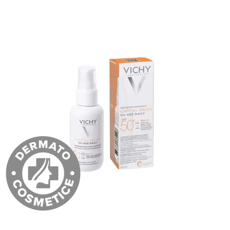 Fluid cu protectie solara SPF 50+ pentru fata impotriva foto-imbatranirii cu peptide si niacinamida UV Age Capital Soleil