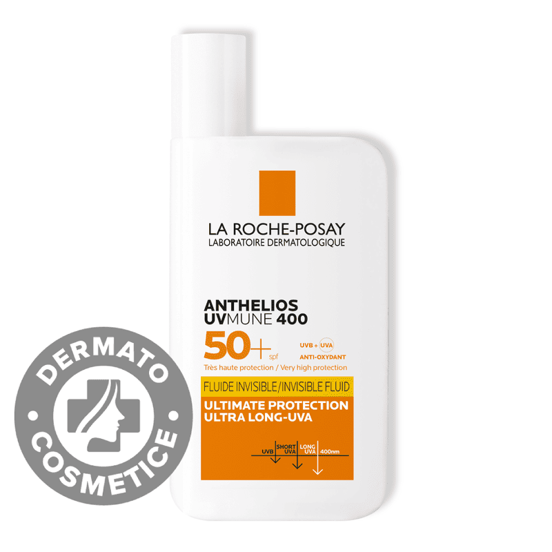 Fluid invizibil cu protectie solara SPF 50+ textura ultra-fluida pentru ten sensibil fara parfum Anthelios UV-Mune 400