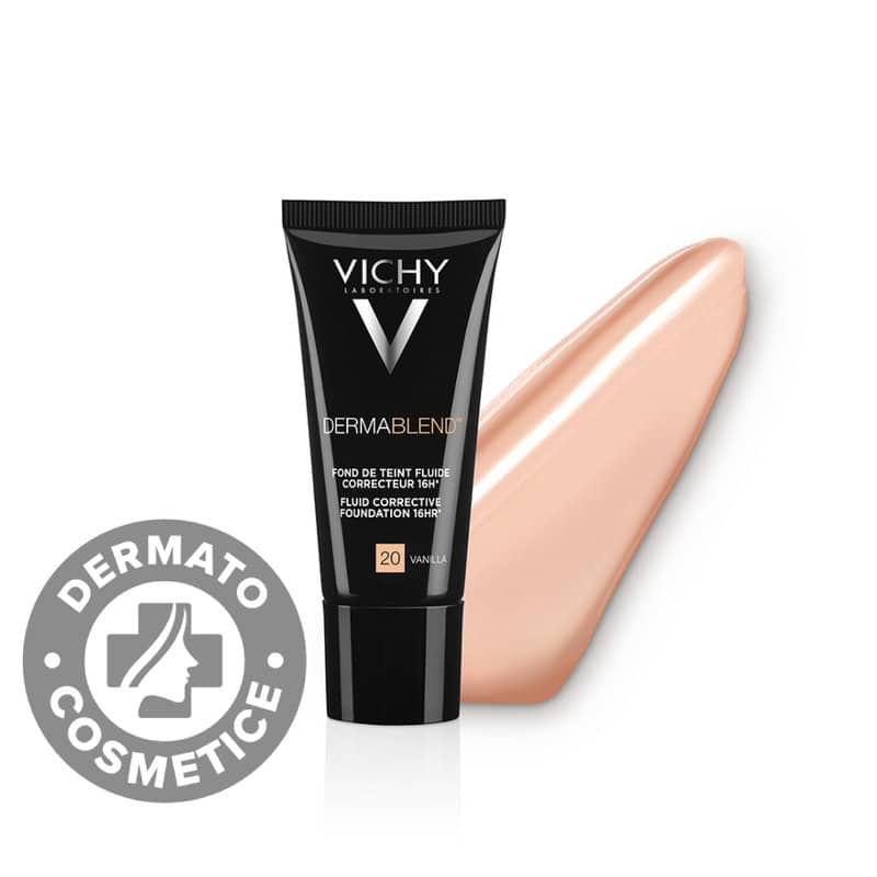 Fond de ten corector fluid rezistenta 16h SPF28 ten normal sau uscat Dermablend 20