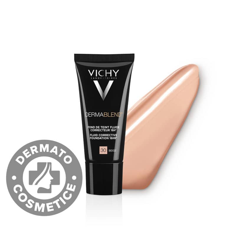 Fond de ten corector fluid rezistenta 16h SPF28 ten normal sau uscat Dermablend 30