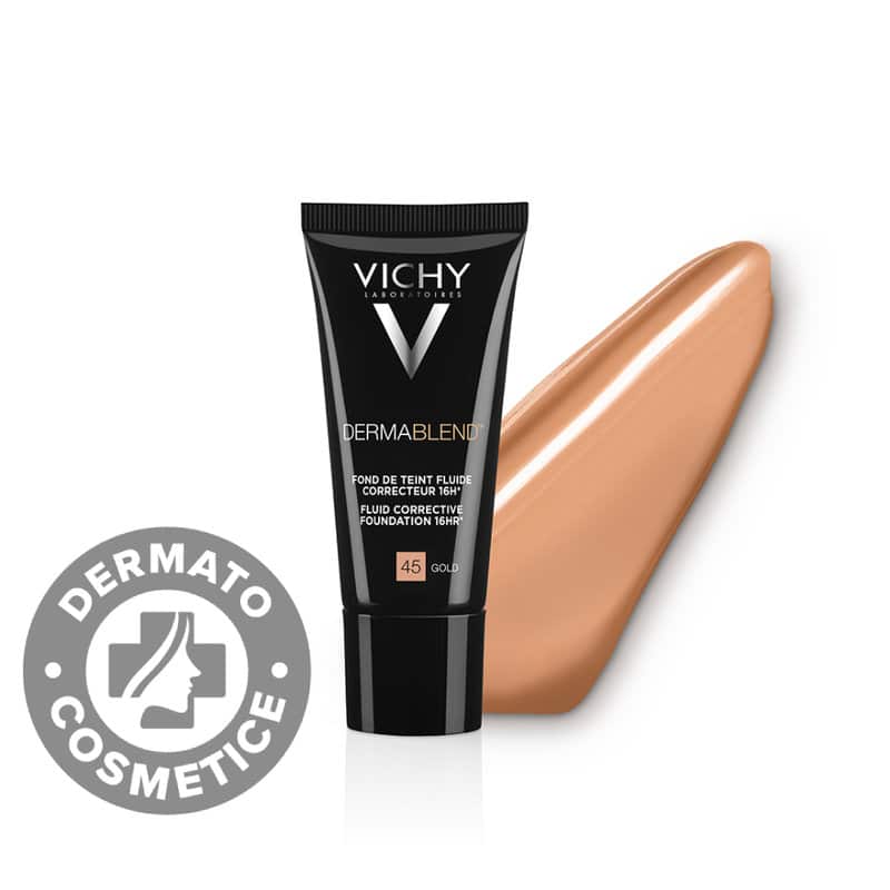 Fond de ten corector fluid rezistenta 16h SPF28 ten normal sau uscat Dermablend 45