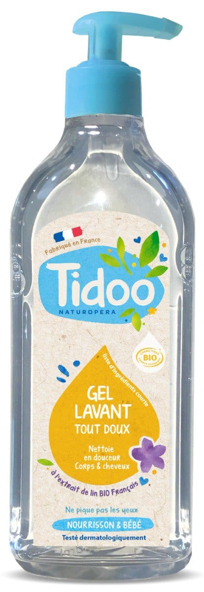 Gel de curatare bio 2 in 1 pentru bebelusi cu extract de in, 495ml, Tidoo 1 Gel de curatare bio 2 in 1 pentru bebelusi cu extract de in