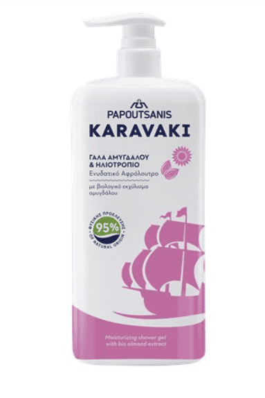 Gel de dus cu migdale si floarea soarelui, 750ml, Karavaki 1 Gel de dus cu migdale si floarea soarelui