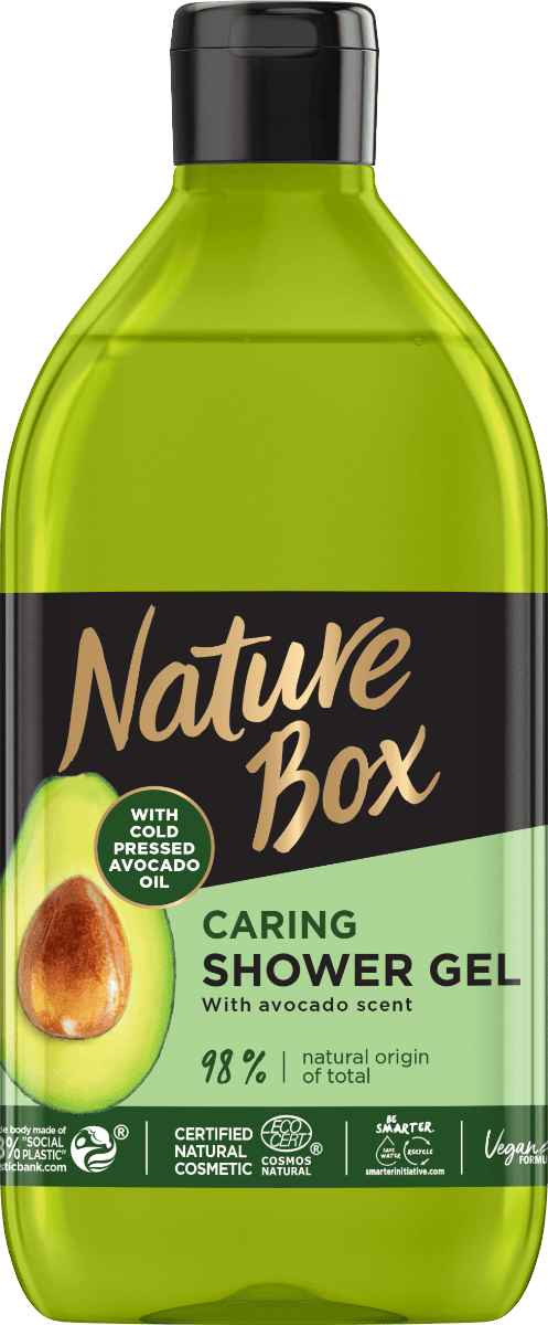 Gel de dus cu ulei de avocado 100% presat la rece, 385ml, Nature Box 1 Gel de dus cu ulei de avocado 100% presat la rece