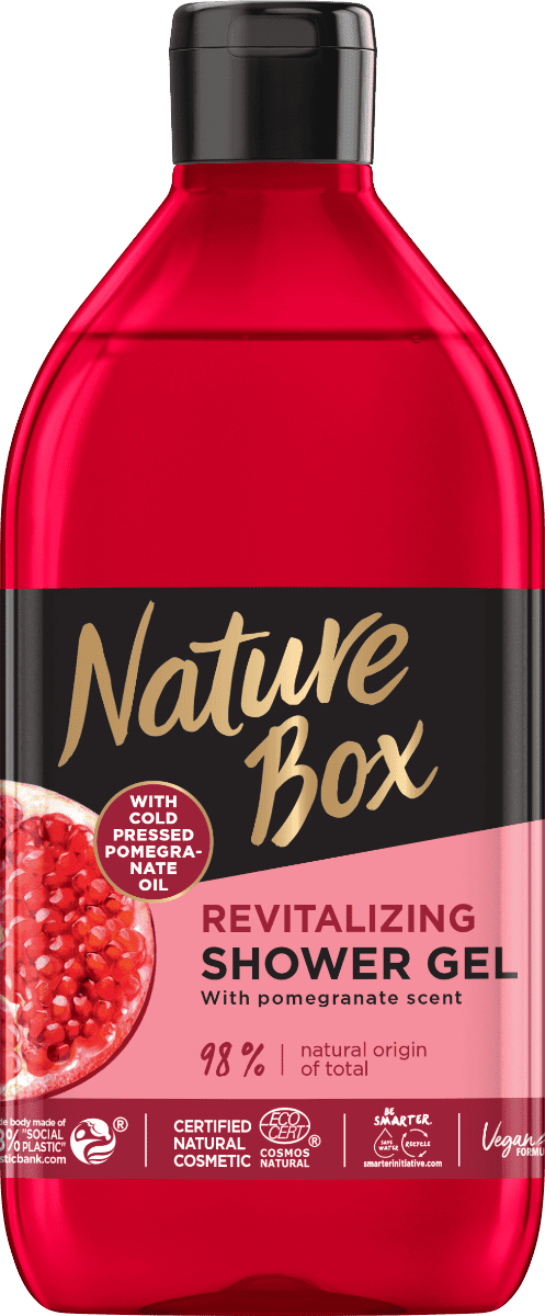 Gel de dus cu ulei de rodie presat la rece, 385ml, Nature Box 1 Gel de dus cu ulei de rodie presat la rece