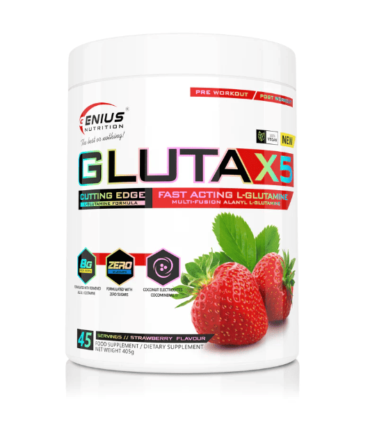 Gluta-X5 cu aroma de capsuni, 405g, Genius Nutrition 1 Gluta-X5 cu aroma de capsuni