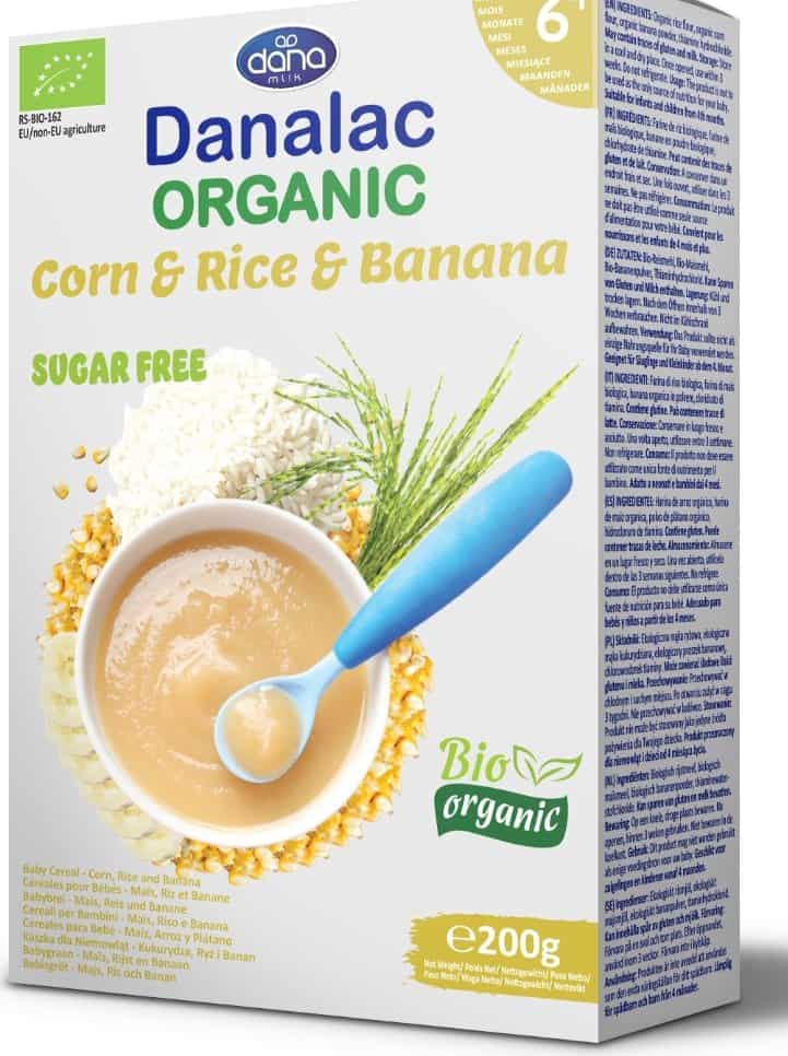 Cereale Orez Porumb Banana 4m+ Bio – Danalac