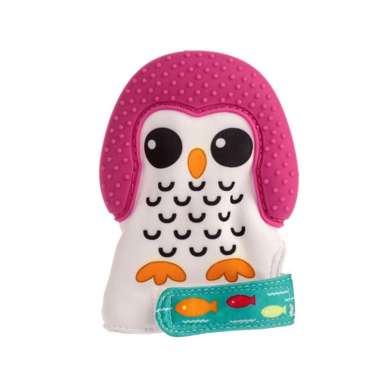 Manusa pentru dentitie cu model de pinguin mov