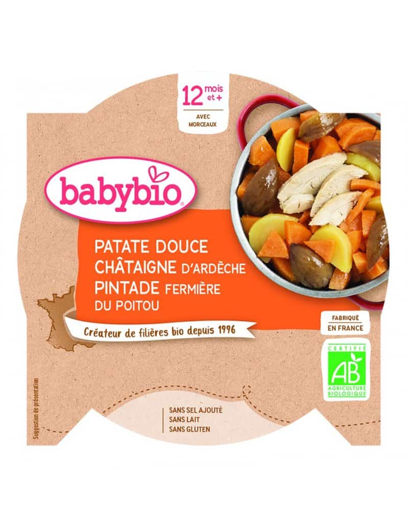 Meniu cartofi dulci, castane si bibilica Bio, 230g, BabyBio 1 Meniu cartofi dulci
