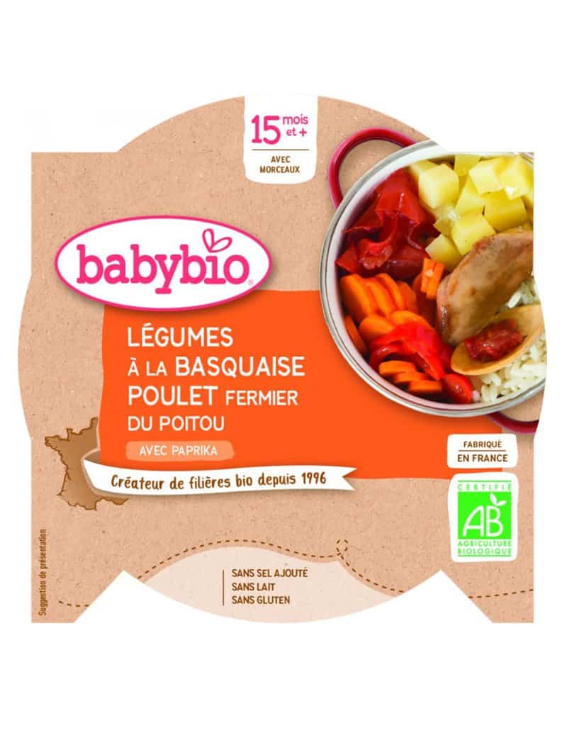 Meniu legume Basquaise si pui Poitou Bio, 260g, BabyBio 1 Meniu legume Basquaise si pui Poitou Bio