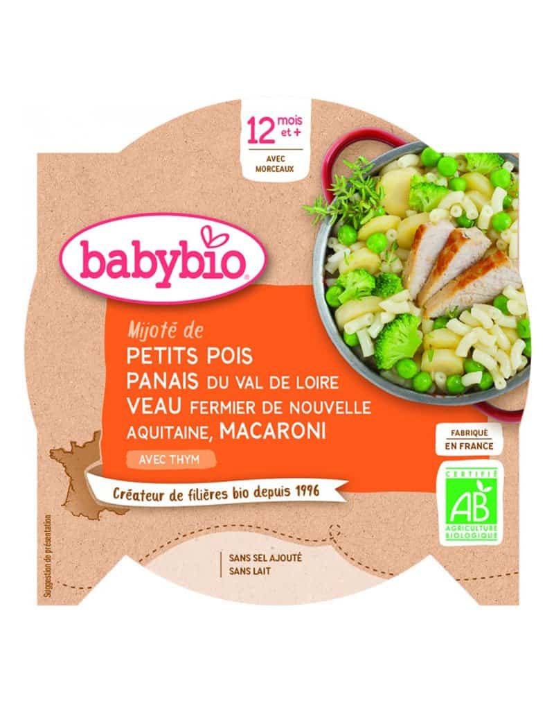 Meniu mazare, vitel si paste Bio, 230g, BabyBio 1 Meniu mazare