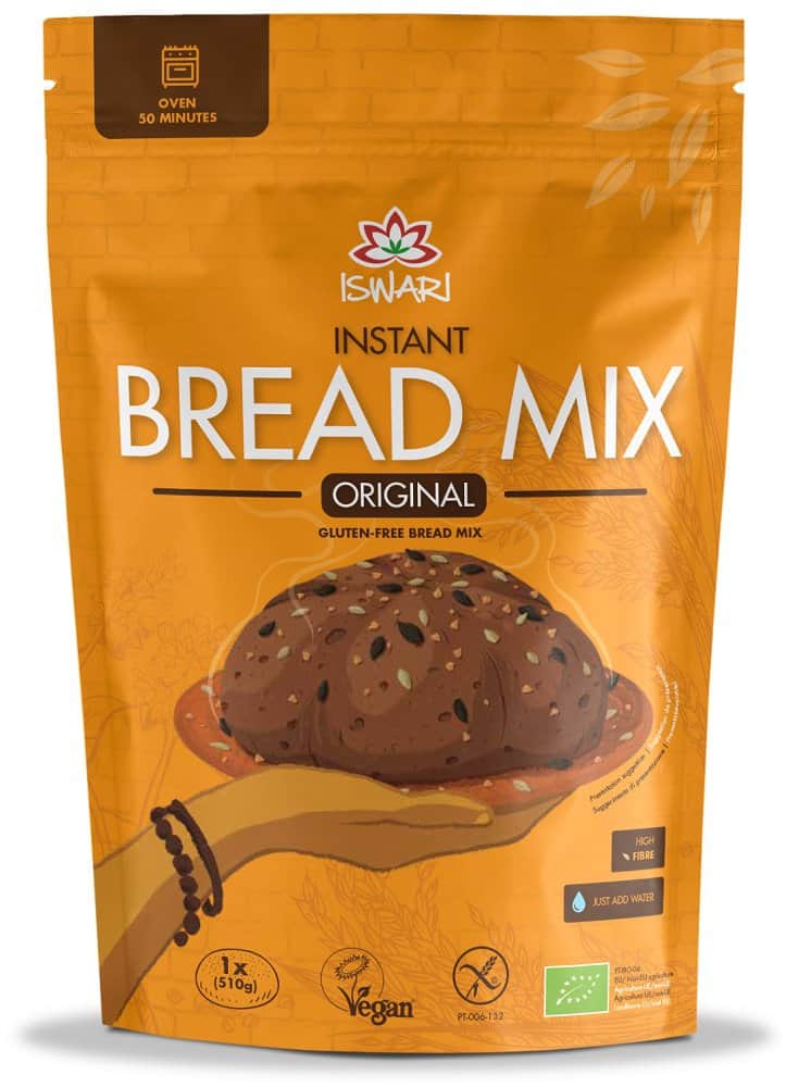 Mix instant pentru paine bio fara gluten original, 300g, Iswari 1 Mix instant pentru paine bio fara gluten original