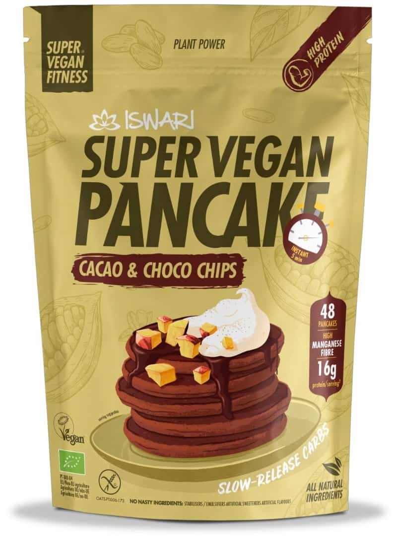 Mix pentru clatite Super Vegan bio cacao si chipsuri de ciocolata, 1200g, Iswari 1 Mix pentru clatite Super Vegan bio cacao si chipsuri de ciocolata