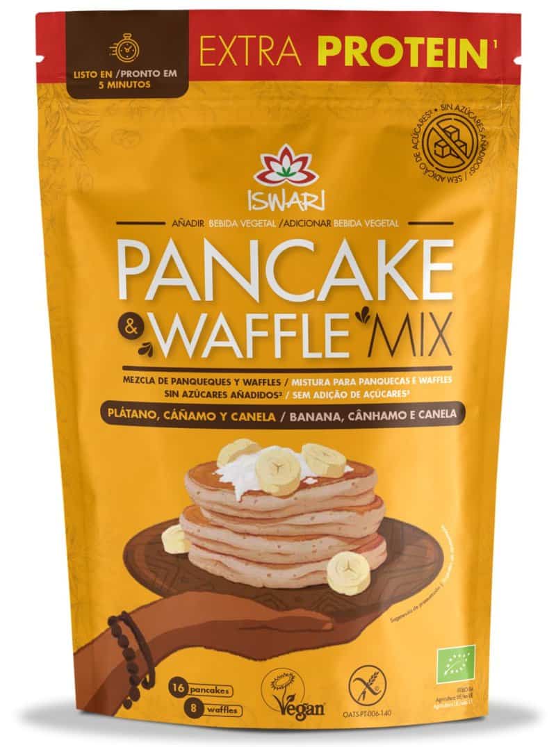Mix pentru clatite si vafe bio cu banane si proteina de canepa, 400g, Iswari 1 Mix pentru clatite si vafe bio cu banane si proteina de canepa