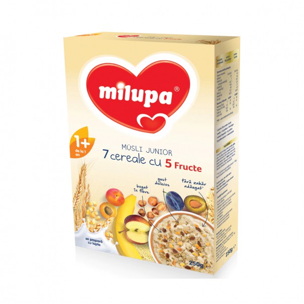 Musli Junior din 7 cereale cu 5 fructe 12 luni+