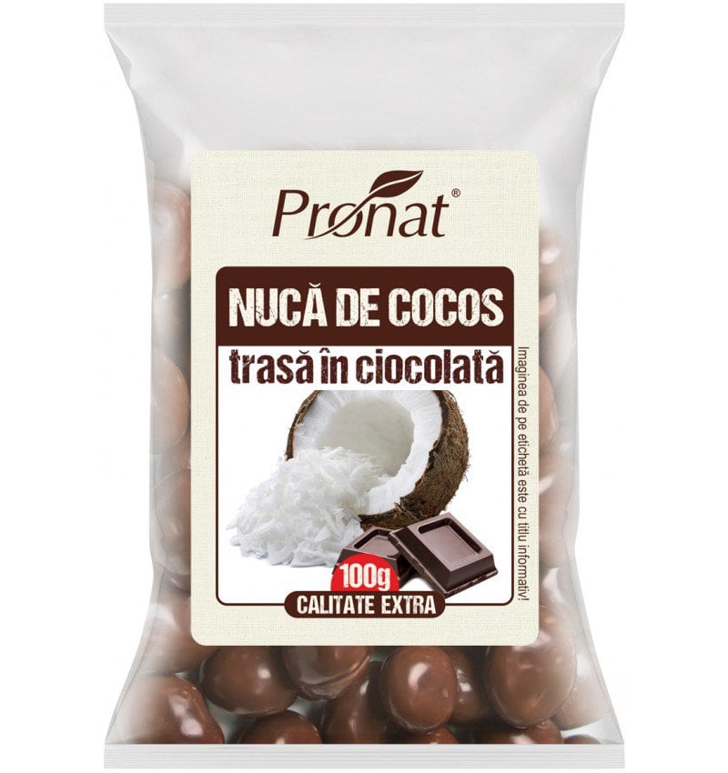 Nuca de cocos trasa in ciocolata, 100g, Pronat 1 Nuca de cocos trasa in ciocolata