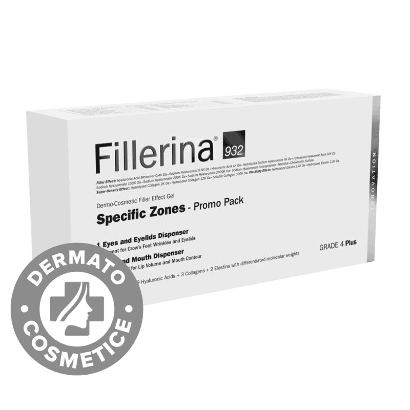 Pachet 932 pentru zone specifice Grad 4 Plus, Ser ochi si pleoape 15ml + Ser buze si conturul buzelor 7ml, Fillerina 1 Pachet 932 pentru zone specifice Grad 4 Plus