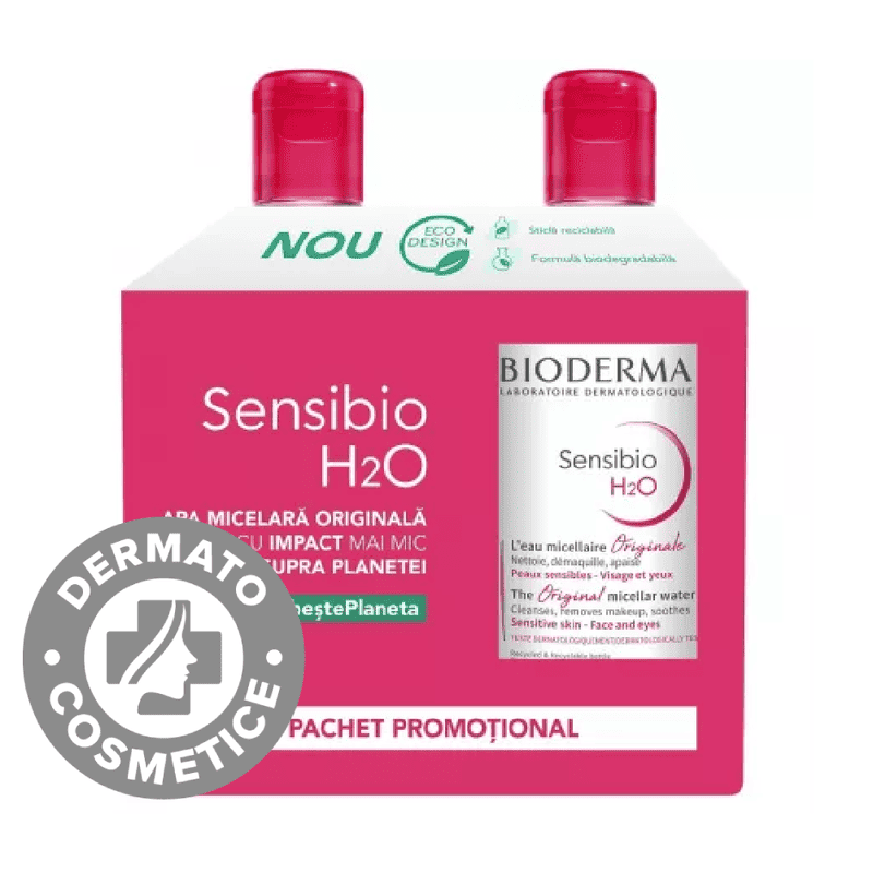 Pachet Solutie micelara Sensibio H2O, 500ml + 500ml, Bioderma 1 Pachet Solutie micelara Sensibio H2O