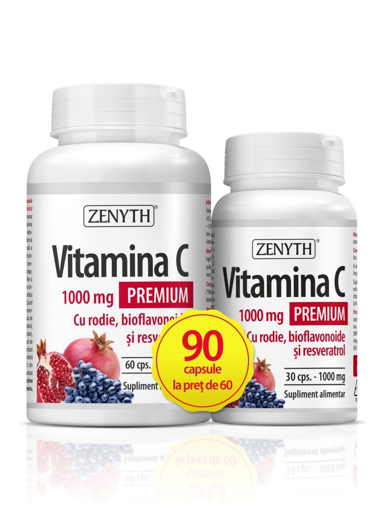 Pachet Vitamina C Premium cu rodie, 60 + 30 capsule, Zenyth 1 Pachet Vitamina C Premium cu rodie