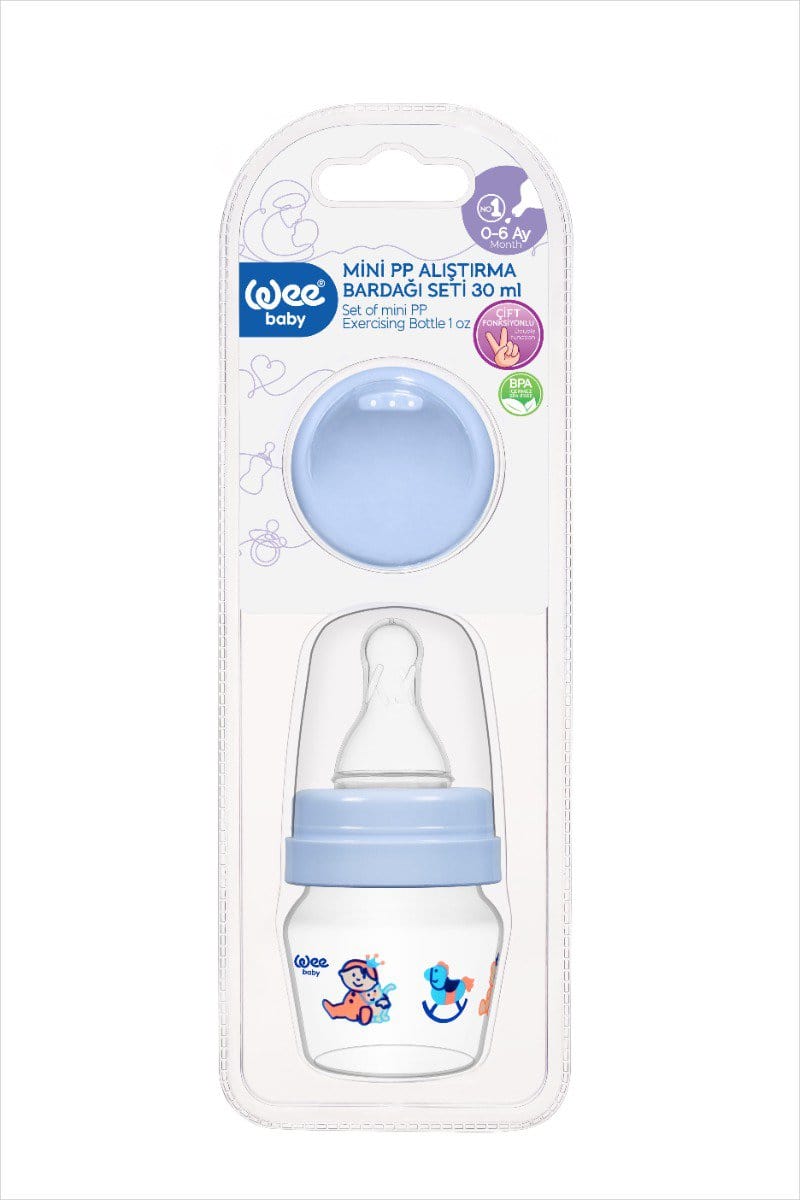 Pahar pentru bebelusi Wee Baby - Sigur și practic 1 Pahar pentru bebelusi de plastic cu tetina rotunda, 30ml, Wee Baby