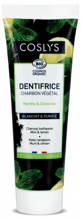 Pasta de dinti bio albire si purificare cu carbune vegetal menta si lamaie
