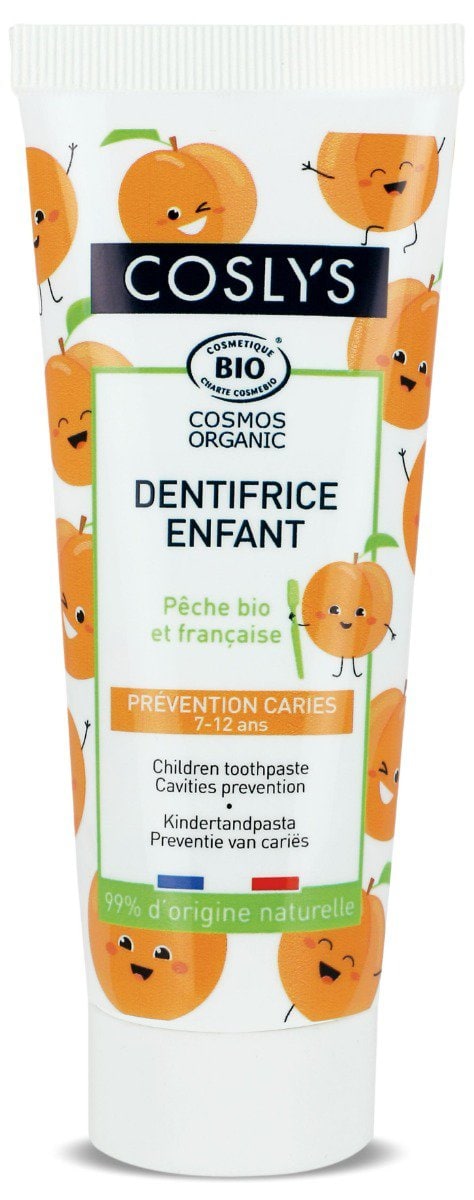 Pasta de dinti bio pentru copii prevenirea cariilor(7-12 ani) cu piersici, 50ml, Coslys 1 Pasta de dinti bio pentru copii prevenirea cariilor(7-12 ani) cu piersici
