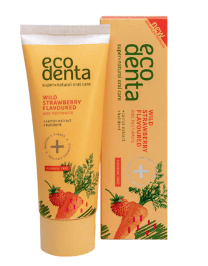 Pasta de dinti pentru copii cu aroma de capsuni si morcov, 75ml, Ecodenta 1 Pasta de dinti pentru copii cu aroma de capsuni si morcov
