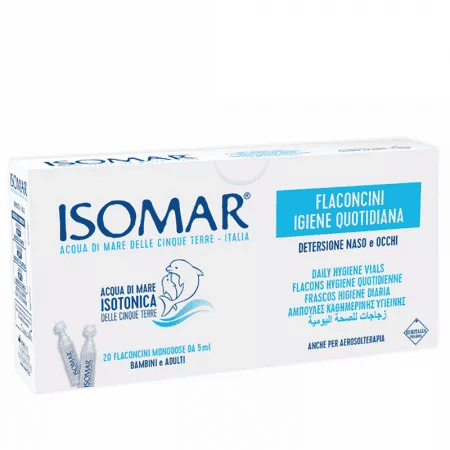 Picaturi pentru nas si ochi cu apa de mare izotonica, 20 monodoze x 5ml, Isomar 1 Picaturi pentru nas si ochi cu apa de mare izotonica