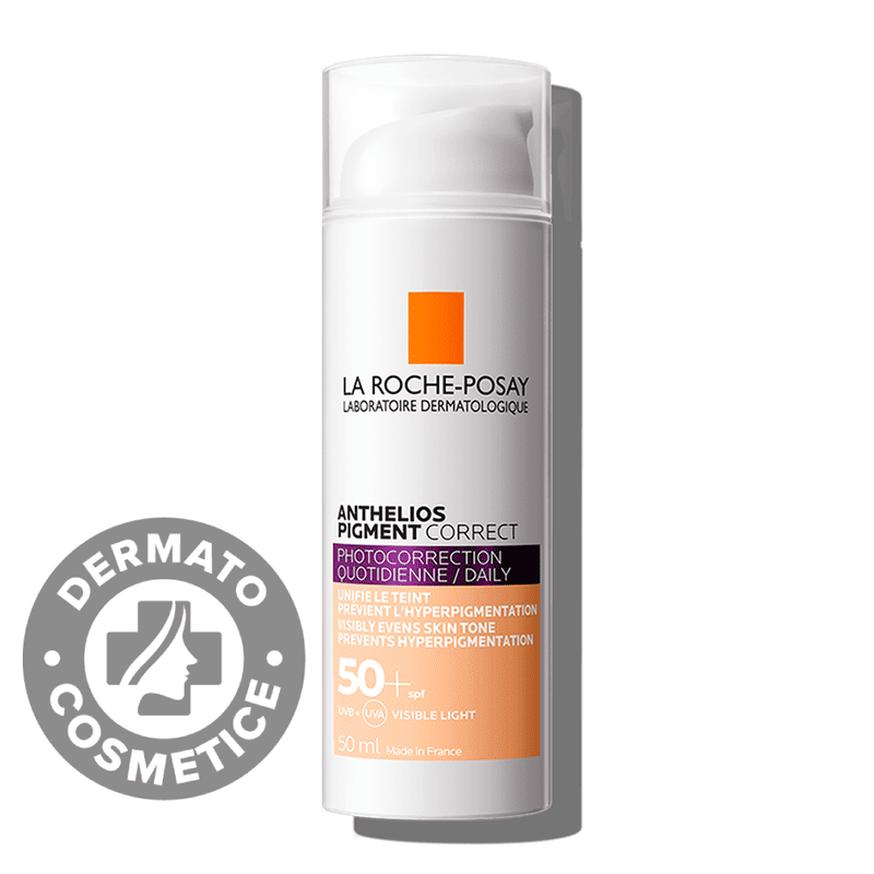 Pigment correct crema protectie solara SPF 50+ cu pigment de culoare pentru fata nuanta deschisa Anthelios