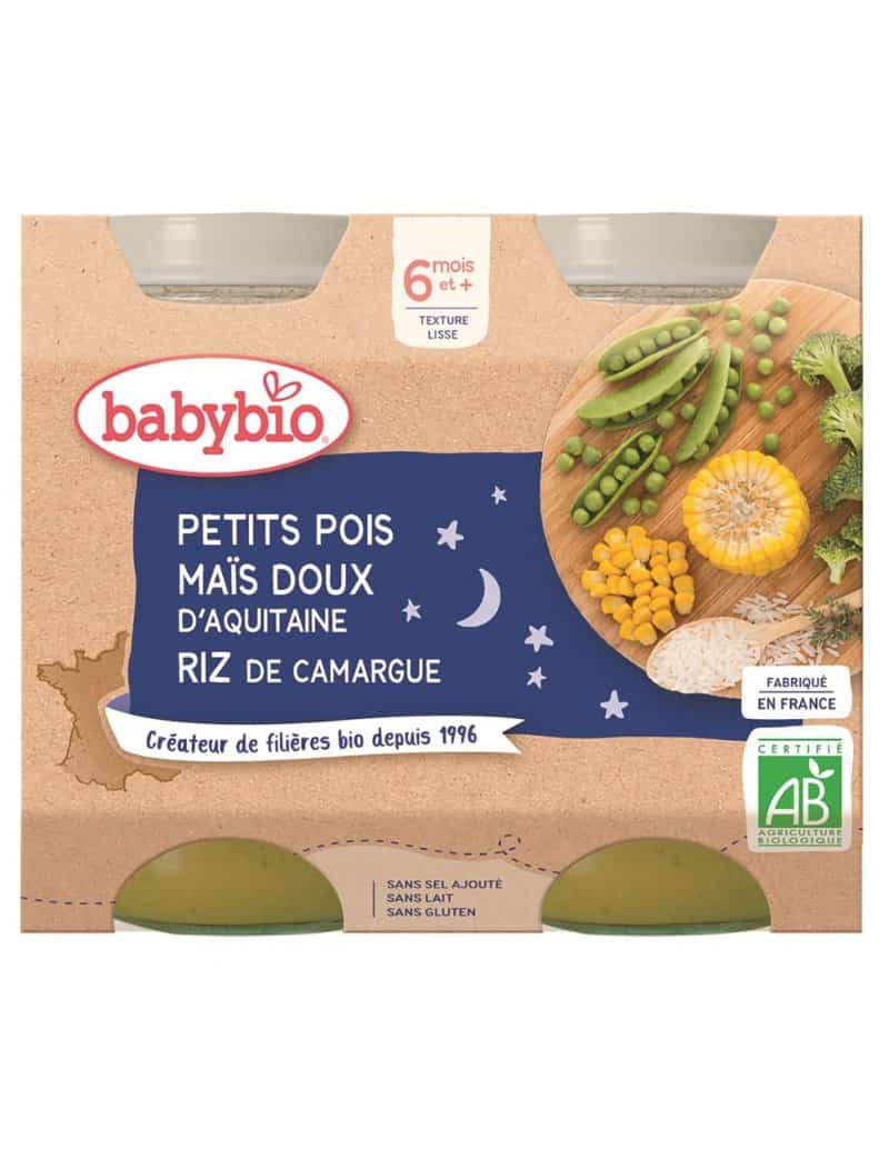 Piure de mazare, porumb dulce si orez Bio, 2 x 200g, BabyBio 1 Piure de mazare