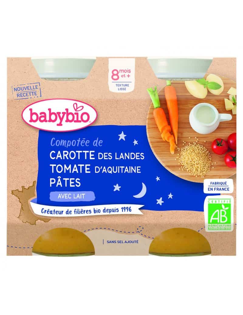 Piure de morcovi cu rosii si paste, 2 x 200g, BabyBio 1 Piure de morcovi cu rosii si paste