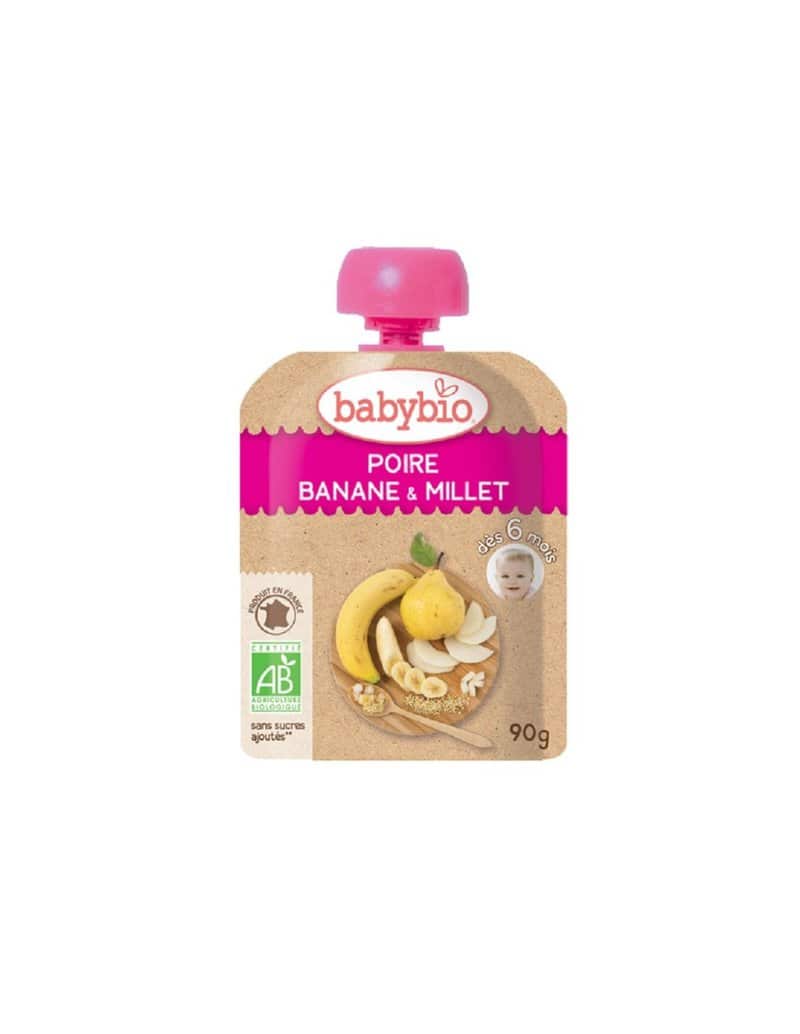 Piure de pere cu banane si mei, 90g, BabyBio 1 Piure de pere cu banane si mei