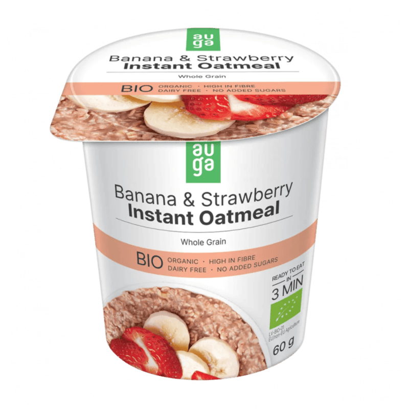 Porridge instant din ovaz integral banane si capsuni