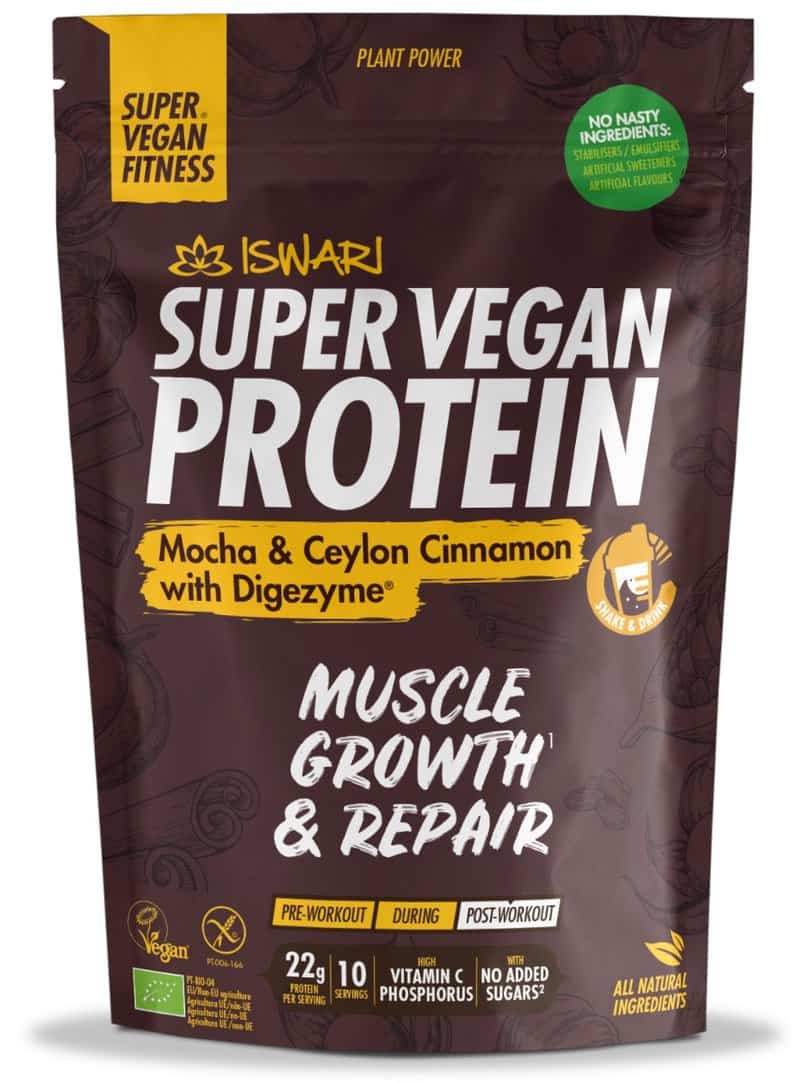 Proteina Super Vegana bio mocha si scortisoara de ceylon cu DigeZyme, 875g, Iswari 1 Proteina Super Vegana bio mocha si scortisoara de ceylon cu DigeZyme